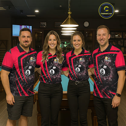 Black And Red 8 Ball & 9 Ball Glass Break Billiard Shirt For Women Custom Pool Team Jersey Uniform TDM5642
