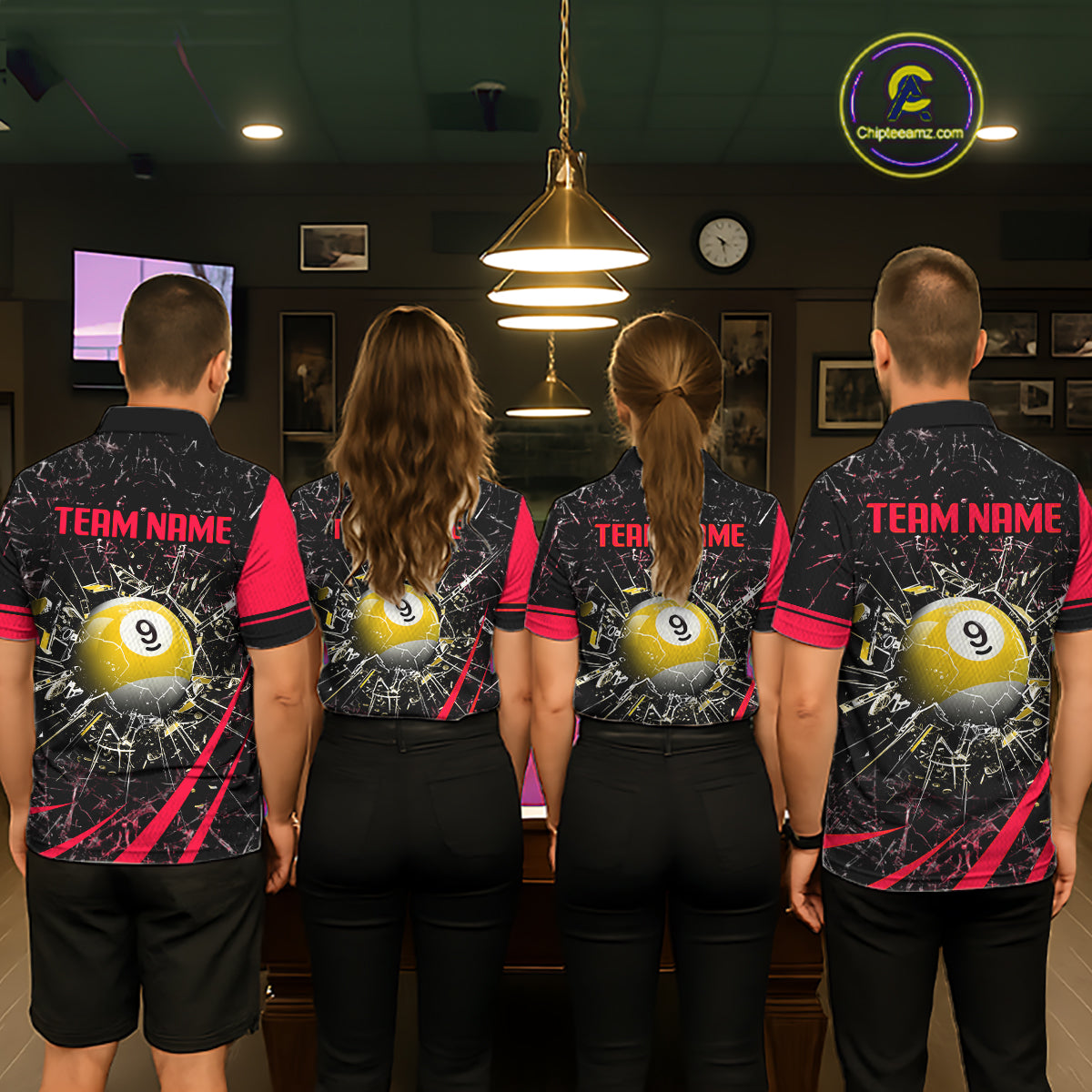 Black And Red 8 Ball & 9 Ball Glass Break Billiard Shirt For Women Custom Pool Team Jersey Uniform TDM5642