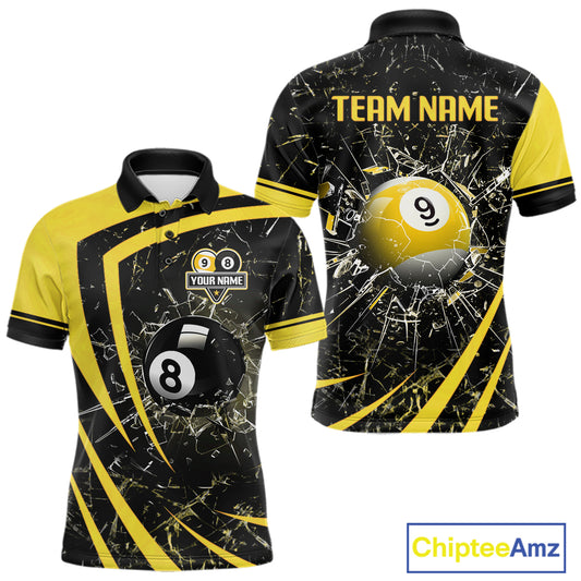 Black And Yellow 8 Ball & 9 Ball Glass Break Billiard Shirt For Men Custom Pool Team Jersey TDM5643