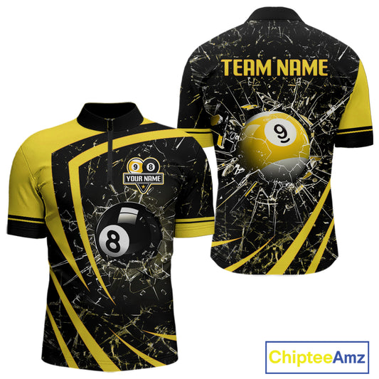 Black And Yellow 8 Ball & 9 Ball Glass Break Billiard Shirt For Men Custom Pool Team Jersey TDM5643