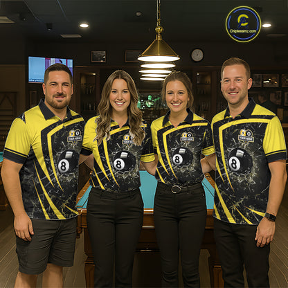 Black And Yellow 8 Ball & 9 Ball Glass Break Billiard Shirt For Men Custom Pool Team Jersey TDM5643