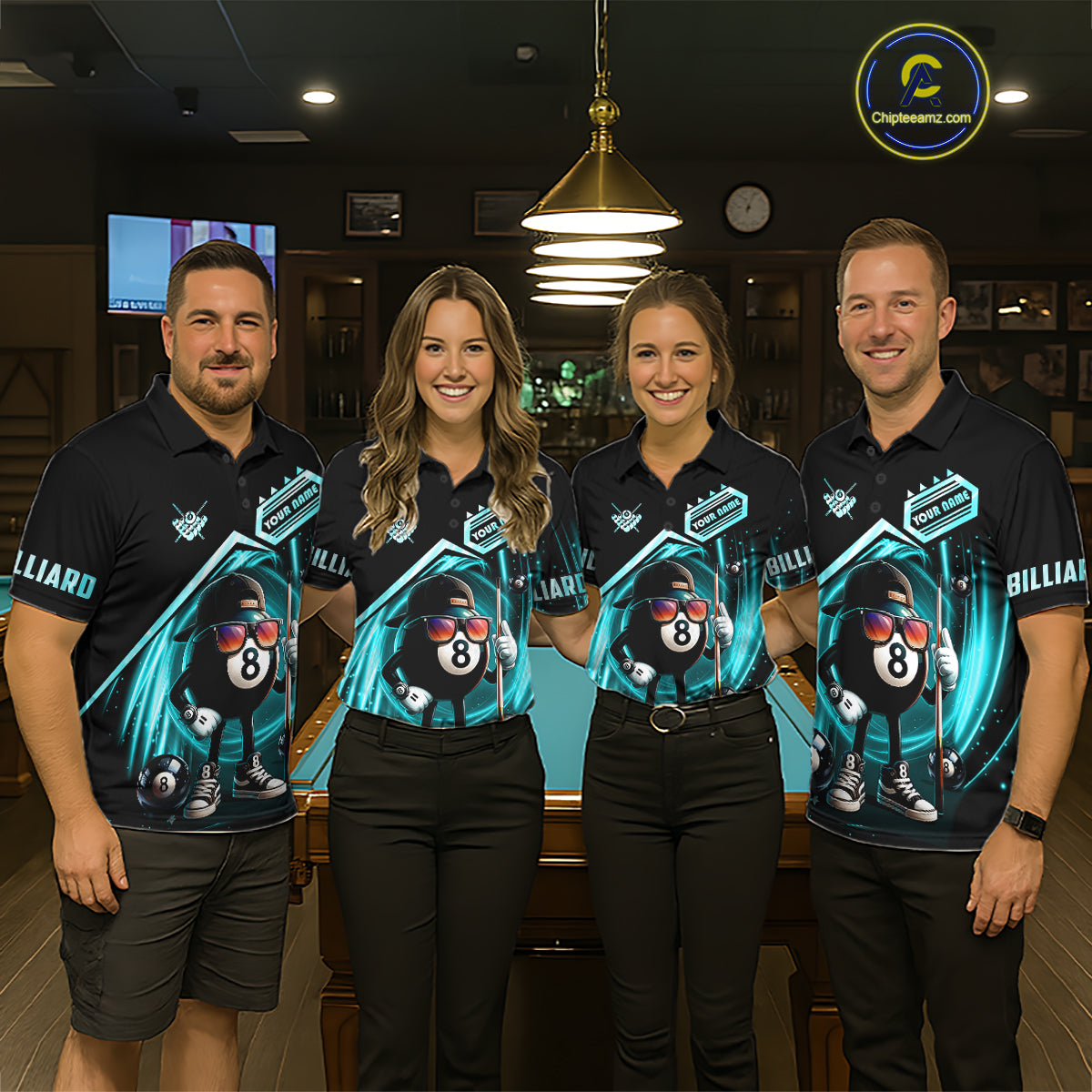 Turquoise Funny 8 Ball Billiard Shirt For Men Custom Pool Team Shirt, Billiard Jersey Polo, 1/4 Zip TDM5644