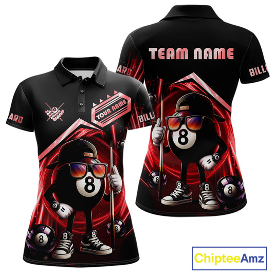 Red Funny 8 Ball Billiard Shirt For Women Custom Pool Team Shirt, Billiard Jersey Polo & 1/4 Zip TDM5645