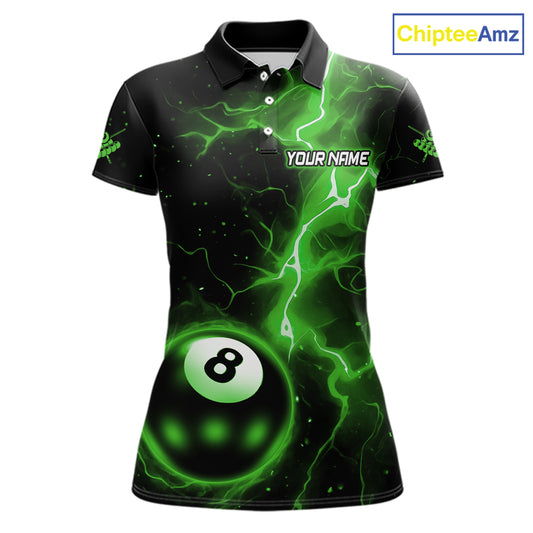 Green 8 Ball Thunder Lightning Billiard Shirt For Women Custom Pool Team Jersey Polo & 1/4 Zip TDM6259