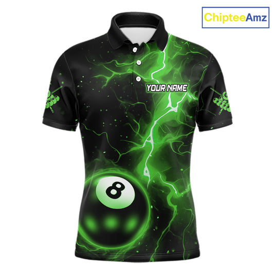 Green 8 Ball Thunder Lightning Billiard Shirt For Men Custom Pool Team Jersey Polo & 1/4 Zip TDM6259