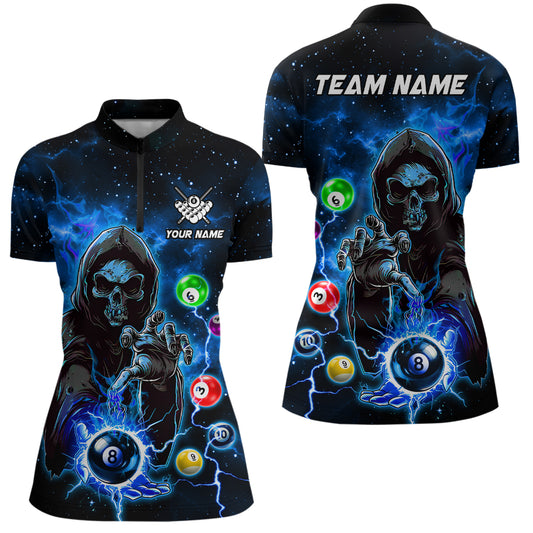 Blue Billiard Grim Reaper Women Polo & Quarter-Zip Shirts Customized Team League Billiard Jerseys TDM1749