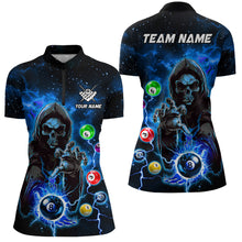 Load image into Gallery viewer, Blue Billiard Grim Reaper Women Polo &amp; Quarter-Zip Shirts Customized Team League Billiard Jerseys TDM1749
