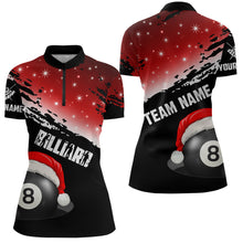 Load image into Gallery viewer, Black And Red Christmas Funny Santa 8 Ball Pool Billiard Shirts For Women Custom Xmas Billiard Jersey TDM2926