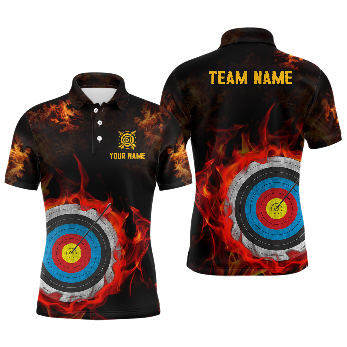 Personalized Archery Target On Fire Polo Shirts For Men Custom Name 3d Archery Shirts For Archer TDM0506