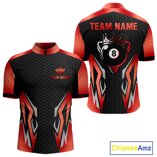 Black And Red 8 Ball Pool Crown Billiard Shirt For Men Custom Billiard Jersey Team Polo & 1/4 Zip TDM4322
