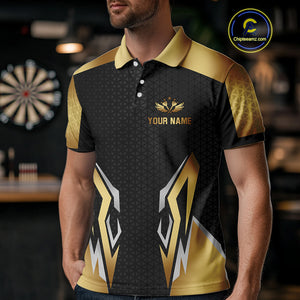 Black And Golden Funny Crown Darts Shirt For Men Custom Darts Jerseys Team Polo & Quarter Zip TDM4324