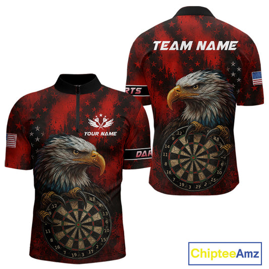 Black And Red American Flag Claw Eagle Darts Shirt For Men Custom Team Patriotic Darts Jerseys TDM4318