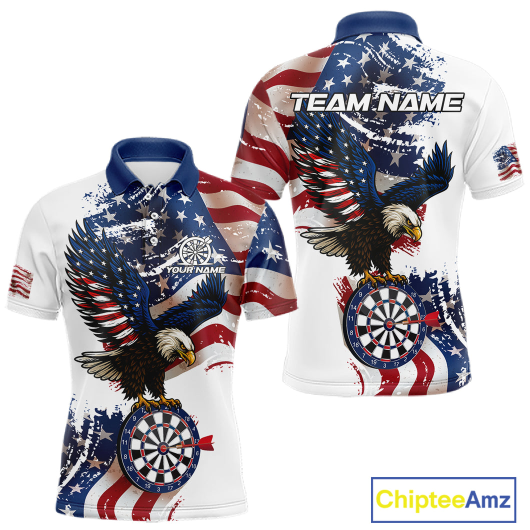 Personalized Grunge American Flag Eagle Darts Shirt For Men Custom Patriotic Darts Team Jersey TDM4756