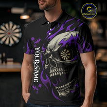 Load image into Gallery viewer, Personalized Purple Flaming Skull Darts Shirt For Men Custom Darts Jersey Team Polo &amp; 1/4 Zip TDM4764