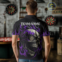 Load image into Gallery viewer, Personalized Purple Flaming Skull Darts Shirt For Men Custom Darts Jersey Team Polo &amp; 1/4 Zip TDM4764