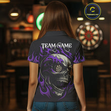 Load image into Gallery viewer, Personalized Purple Flaming Skull Darts Shirt For Women Custom Darts Jersey Team Polo &amp; 1/4 Zip TDM4764