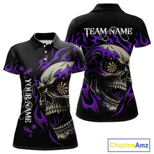 Load image into Gallery viewer, Personalized Purple Flaming Skull Darts Shirt For Women Custom Darts Jersey Team Polo &amp; 1/4 Zip TDM4764
