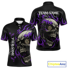 Load image into Gallery viewer, Personalized Purple Flaming Skull Darts Shirt For Men Custom Darts Jersey Team Polo &amp; 1/4 Zip TDM4764