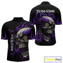 Load image into Gallery viewer, Personalized Purple Flaming Skull Darts Shirt For Men Custom Darts Jersey Team Polo &amp; 1/4 Zip TDM4764