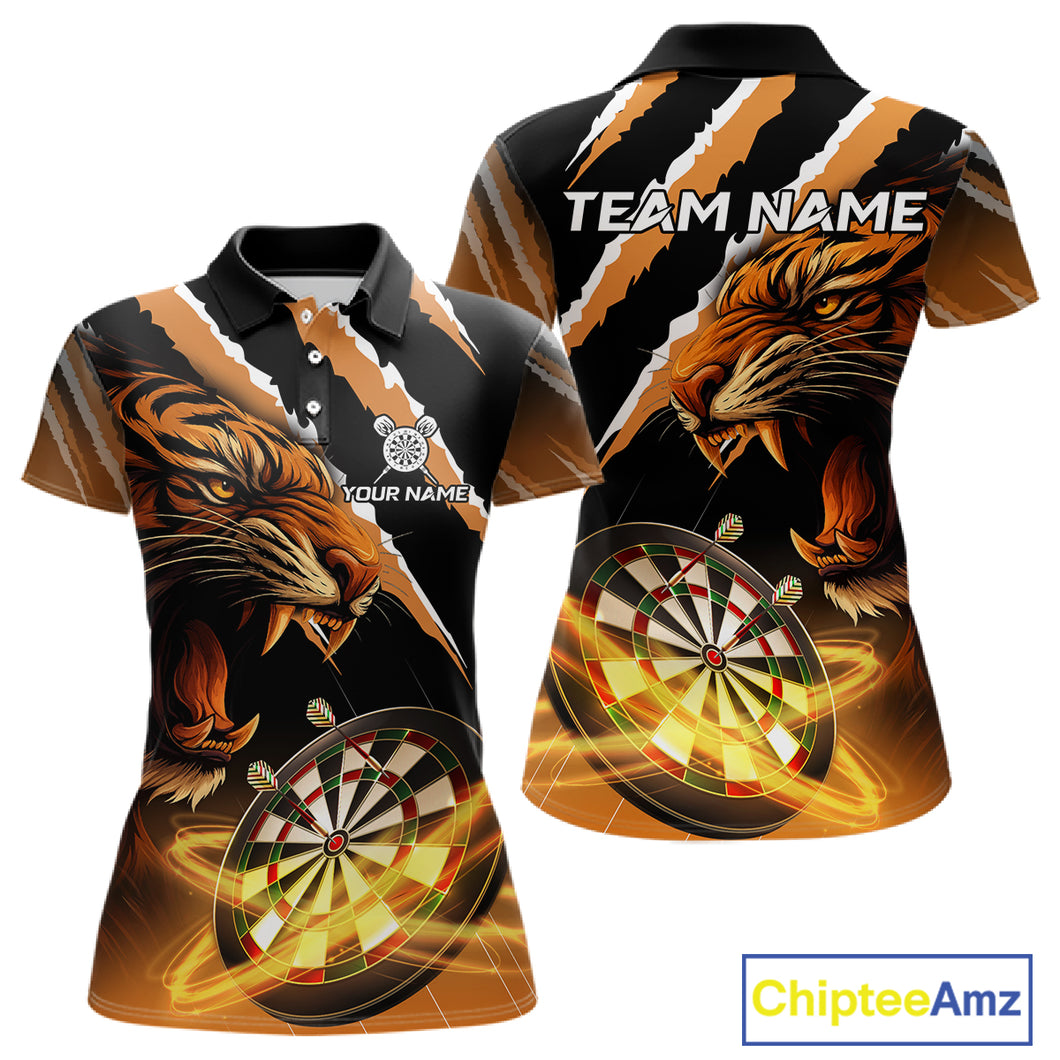 Custom Black And Orange Tiger Darts Shirt For Women Custom Darts Jersey Team Polo & Quarter Zip TDM4568