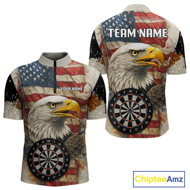 Personalized Patriotic Eagle Darts Shirt For Men Custom Vintage American Flag Darts Team Jersey TDM4219