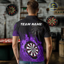 Load image into Gallery viewer, Purple Dartboard Fire Flame Darts Shirt For Men Custom Dart Jersey, Dart Team Shirt Polo &amp; 1/4 Zip TDM4801