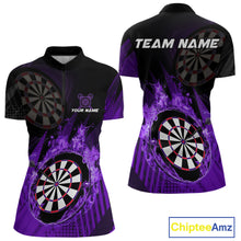Load image into Gallery viewer, Purple Dartboard Fire Flame Darts Shirt For Women Custom Dart Jersey, Dart Team Shirt Polo &amp; 1/4 Zip TDM4801