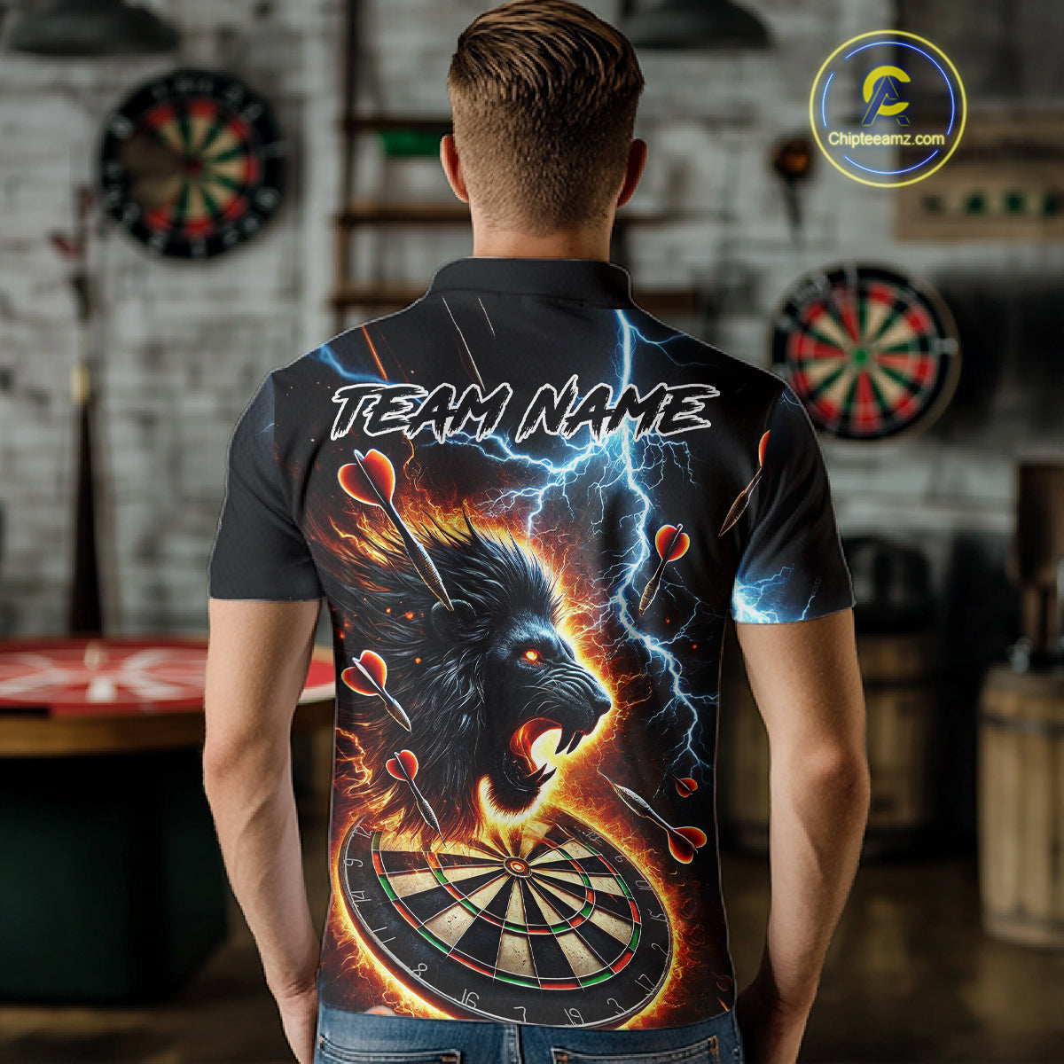 Personalized Thunder Lightning Lion Darts Shirt For Men Custom Darts League Jersey Polo & 1/4 Zip TDM4619