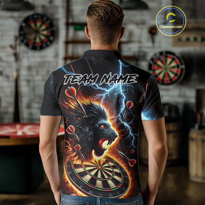 Personalized Thunder Lightning Lion Darts Shirt For Men Custom Darts League Jersey Polo & 1/4 Zip TDM4619