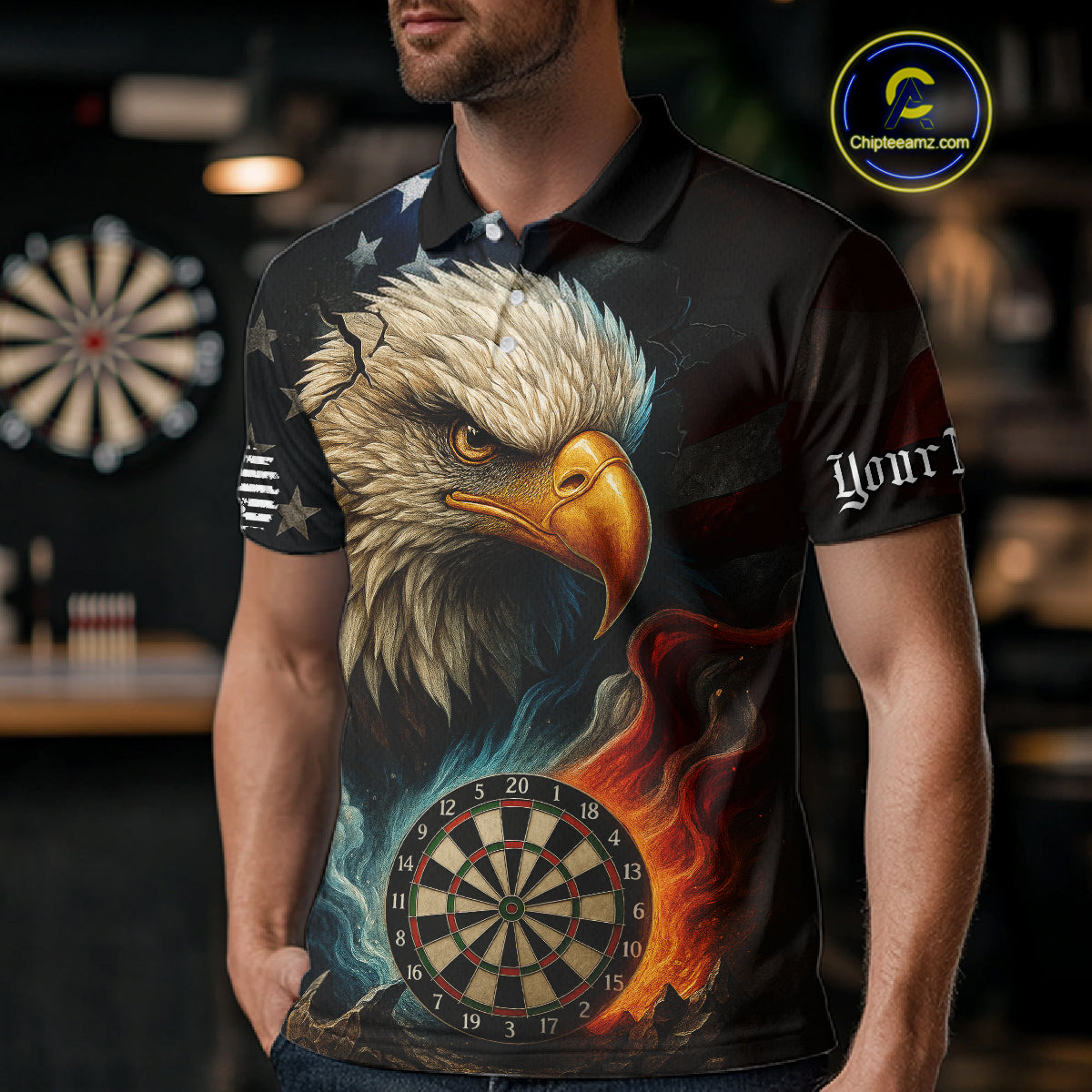 Personalized Eagle Flame Darts Shirt For Men Custom Patriotic American Flag Team Darts Jersey TDM4820