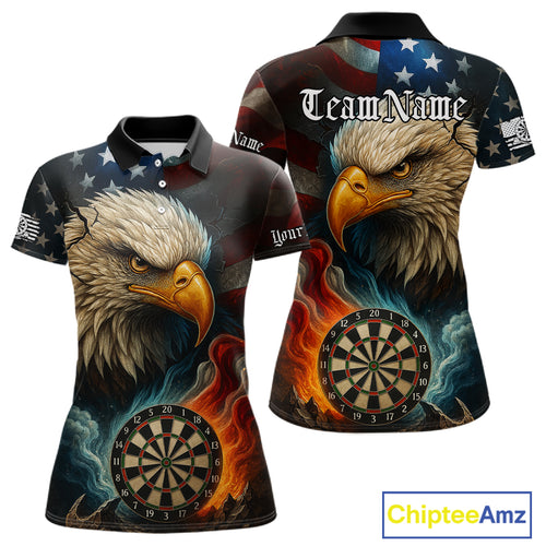 Personalized Eagle Flame Darts Shirt For Women Custom Patriotic American Flag Team Darts Jersey TDM4820