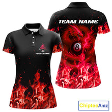 Load image into Gallery viewer, Personalized Red Flaming Dragon Billiard Shirt For Women, 8 Ball Pool Billiard League Team Jerseys TDM4245