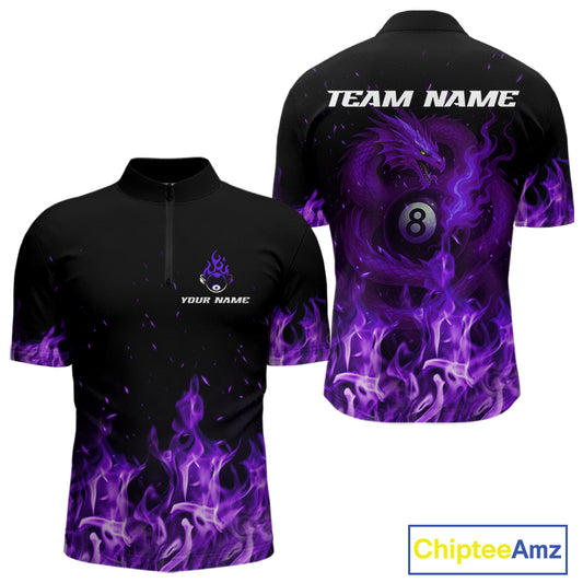 Personalized Purple Flaming Dragon Billiard Shirt For Men, 8 Ball Pool Billiard League Team Jersey TDM4246