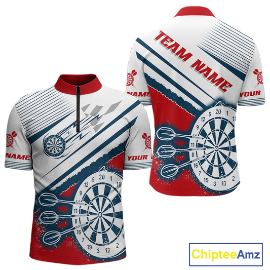 Personalized Red, White & Navy Darts Shirt For Men Custom Sport Darts Team Jerseys Polo & 1/4 Zip TDM4250