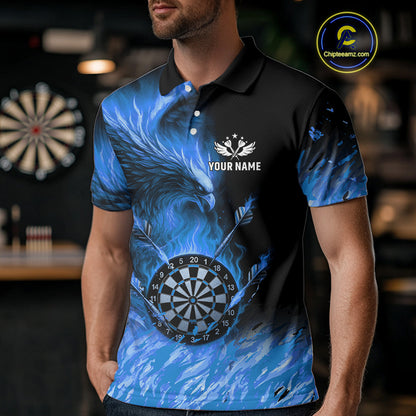 Blue Flaming Phoenix Darts Jerseys Custom Darts Shirt For Men, Darts Team Polo & Quarter Zip TDM4663