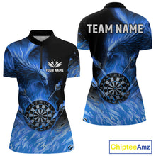 Load image into Gallery viewer, Blue Flaming Phoenix Darts Jerseys Custom Darts Shirt For Women, Darts Team Polo &amp; Quarter Zip TDM4663
