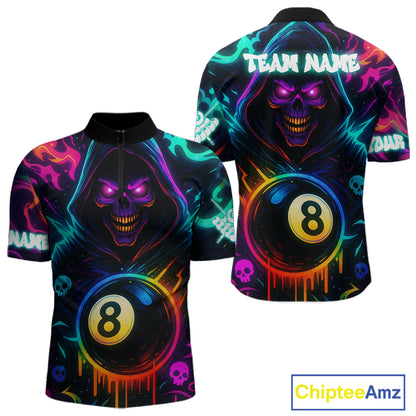 Colorful Neon Grim Reaper 8 Ball Pool Billiard Shirt For Men Custom Billiard Team Jersey TDM4668