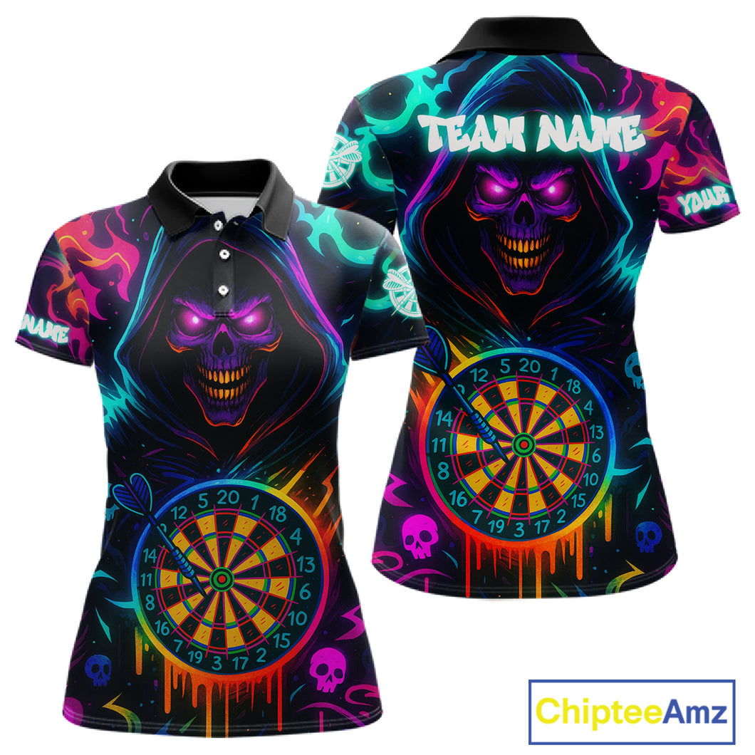 Colorful Neon Dartboard Grim Reaper Darts Shirt For Women Custom Darts Jerseys Team Polo & 1/4 Zip TDM4669