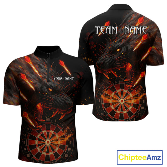 Black And Orange Panther Fire Dart Shirt For Men Custom 3D Dart League Team Jersey Polo & 1/4 Zip TDM4269