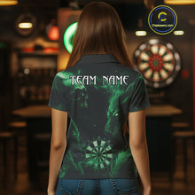 Load image into Gallery viewer, Black Green Custom Dragon Darts Shirt For Women, Darts Jersey Pocket Option TDM4448
