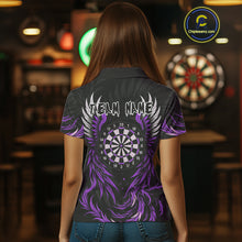 Load image into Gallery viewer, Personalized Phoenix Dartboard Wings Women's Dart Shirts Custom Black And Purple Darts Team Jerseys TDM4272