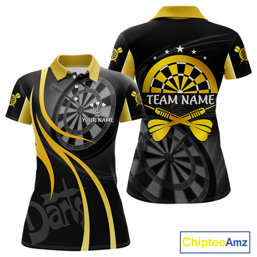 Black And Yellow Darts Jersey For Women Custom Team Polo & Quarter Zip Darts Shirt Uniform TDM4487