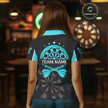 Load image into Gallery viewer, Black And Cyan Darts Jersey For Women Custom Team Polo &amp; Quarter Zip Darts Shirt Uniform TDM4489