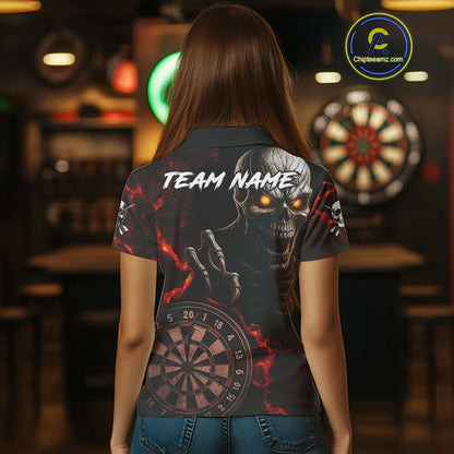 Personalized Skull Darts Polo & Quarter Zip For Women Custom Fire Darts League Team Jersey |Red TDM4718