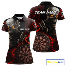Load image into Gallery viewer, Personalized Skull Darts Polo &amp; Quarter Zip For Women Custom Fire Darts League Team Jersey |Red TDM4718