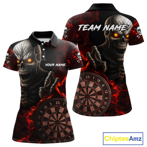 Personalized Skull Darts Polo & Quarter Zip For Women Custom Fire Darts League Team Jersey |Red TDM4718