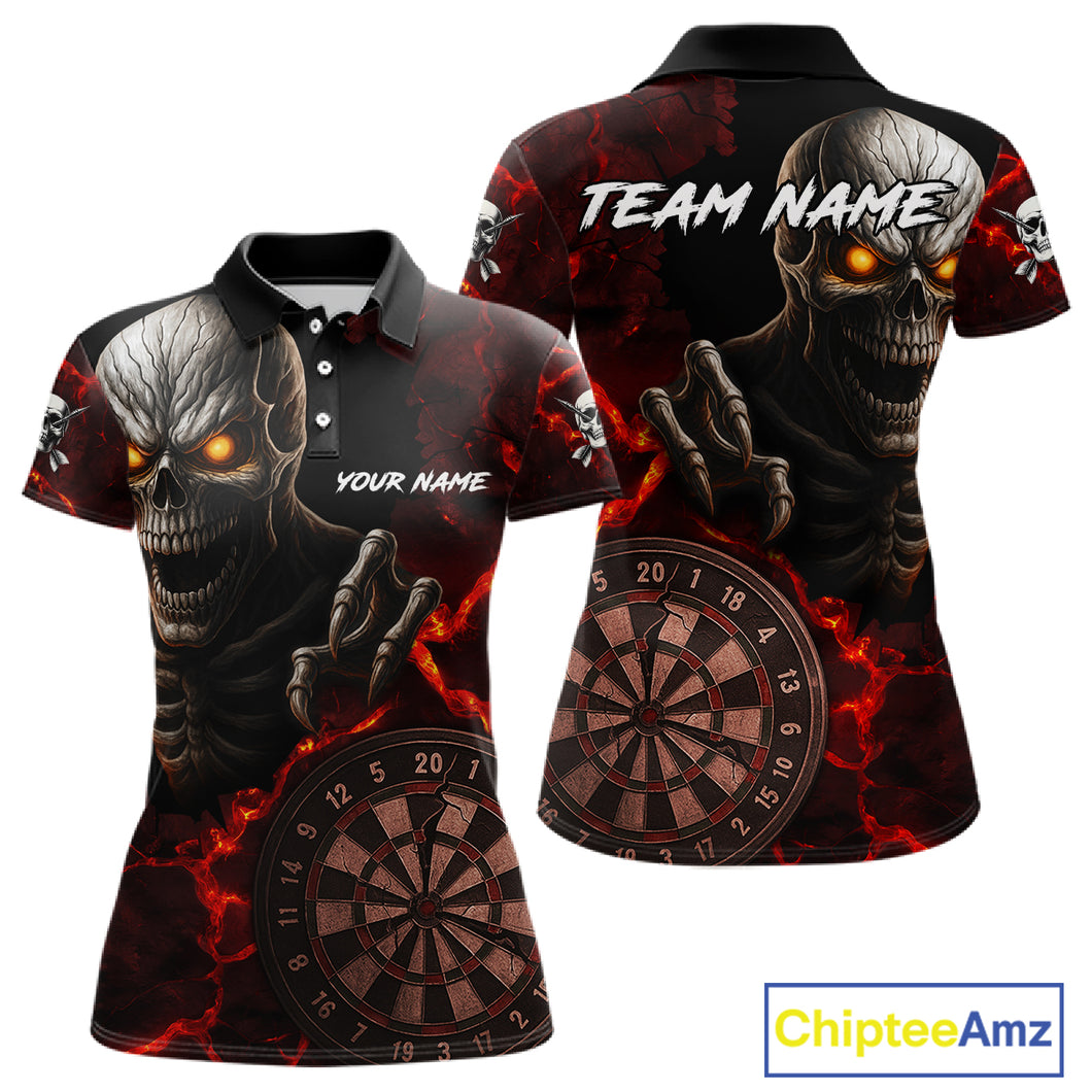 Personalized Skull Darts Polo & Quarter Zip For Women Custom Fire Darts League Team Jersey |Red TDM4718