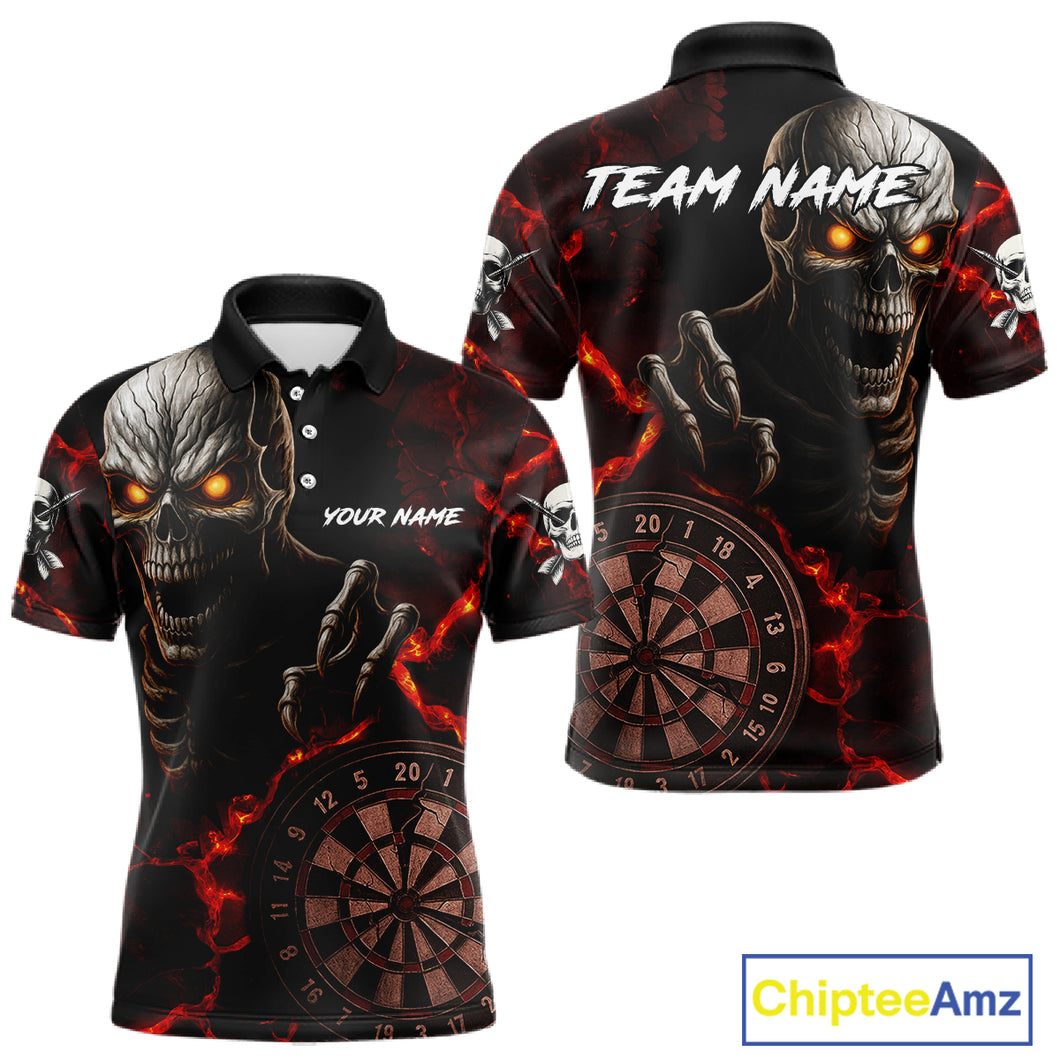 Personalized Skull Darts Polo & Quarter Zip For Men Custom Fire Darts League Team Jersey |Red TDM4718