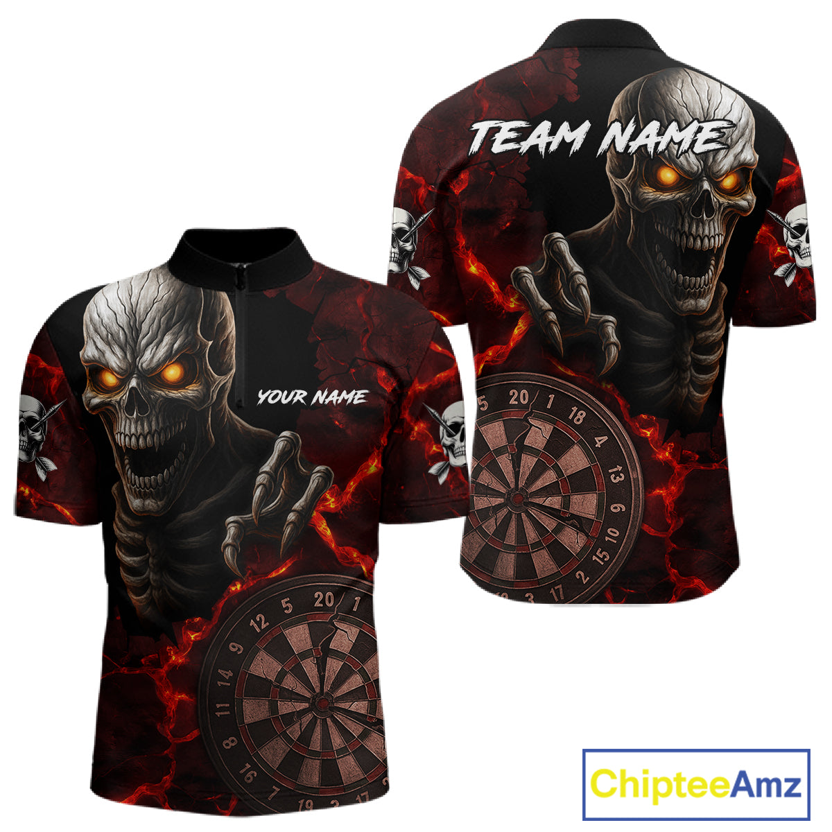 Personalized Skull Darts Polo & Quarter Zip For Men Custom Fire Darts League Team Jersey |Red TDM4718