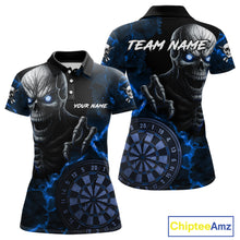 Load image into Gallery viewer, Personalized Skull Darts Polo &amp; Quarter Zip For Women Custom Fire Darts League Team Jersey |Blue TDM4719